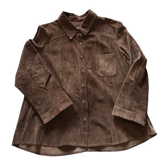Coldwater Creek Suede 100% Leather Jacket Snap Front Chest Pocket Brown Size XL - Picture 2 of 6